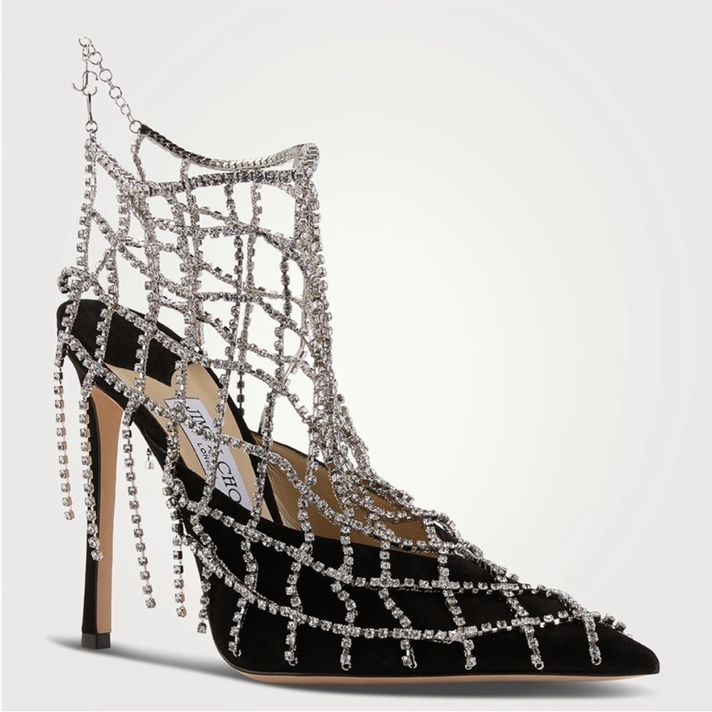 New JIMMY CHOO Scotty Suede Pumps With Crystal Chains 37.5 $3,850 - Picture 4 of 15
